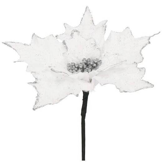 Gwiazda betlejemska 2 szt. sztuczny kwiat, poinsecja biała z brokatem