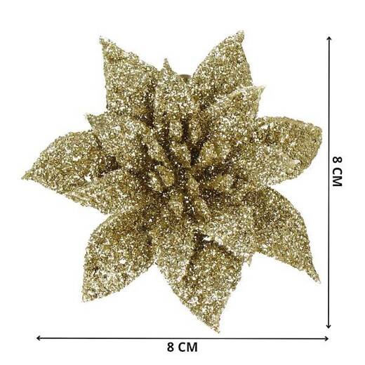 Gwiazda betlejemska 2 szt. sztuczny kwiat, poinsecja złota z brokatem, na klipsie