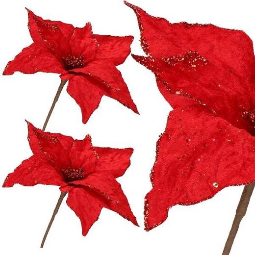 Gwiazda betlejemska 26 cm sztuczny kwiat, poinsecja czerwona z brokatem