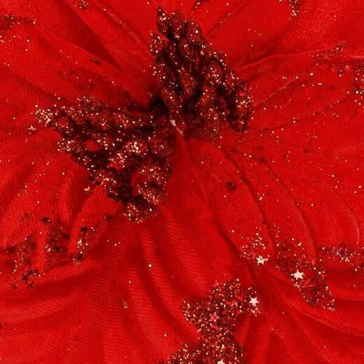 Gwiazda betlejemska, sztuczny kwiat na klipsie poinsecja czerwona z brokatem