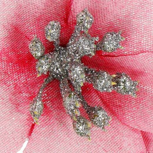 Gwiazda betlejemska, sztuczny kwiat na klipsie poinsecja różowa srebrny brokat