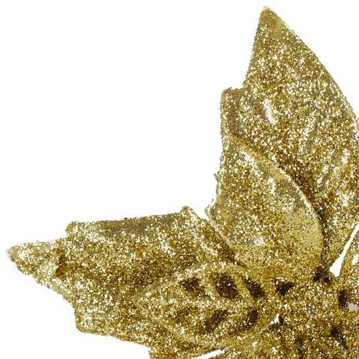Gwiazda betlejemska, sztuczny kwiat poinsecja 13 cm złoty z brokatem