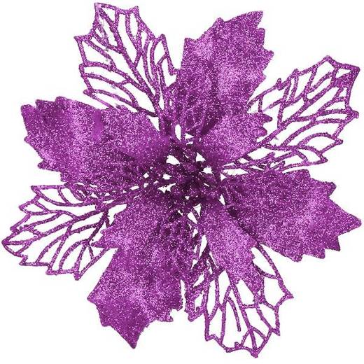 Gwiazda betlejemska, sztuczny kwiat, poinsecja ażurowa fioletowa z brokatem