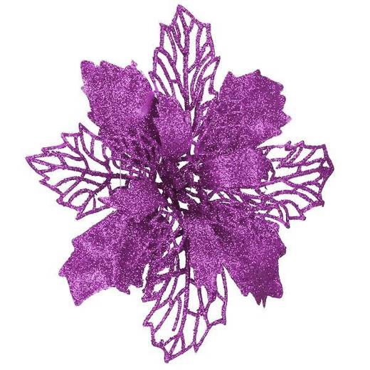 Gwiazda betlejemska, sztuczny kwiat, poinsecja ażurowa fioletowa z brokatem