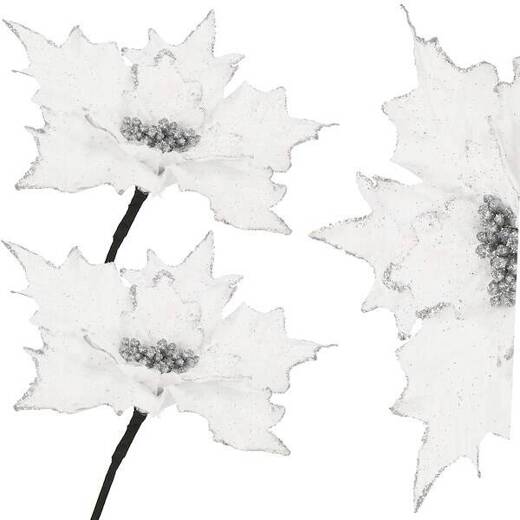 Gwiazda betlejemska, sztuczny kwiat, poinsecja biała z brokatem