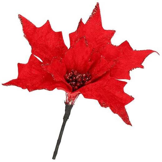 Gwiazda betlejemska, sztuczny kwiat, poinsecja czerwona z brokatem