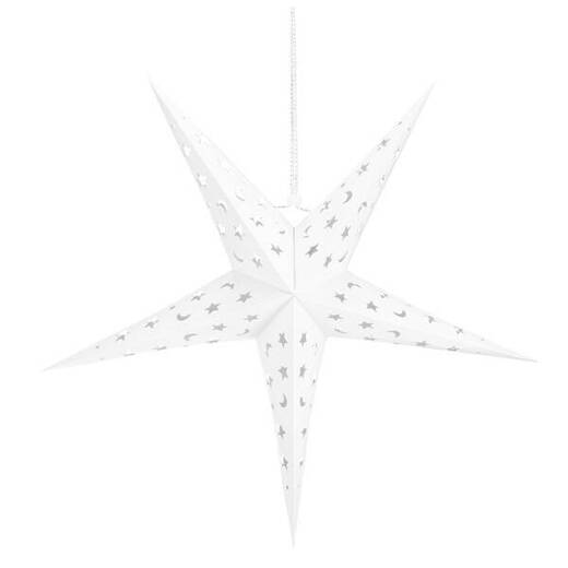 Gwiazda papierowa świąteczna biała 3D 25 cm i lampki choinkowe 10 led ciepły biały