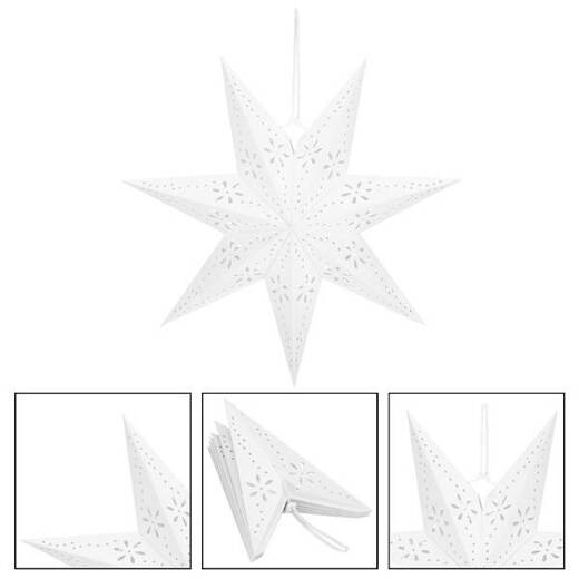 Gwiazda świąteczna papierowa biała i lampki choinkowe led ciepły biały