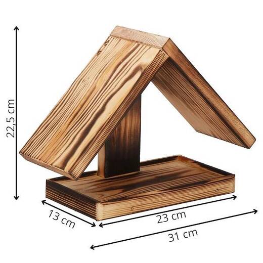 Karmnik dla ptaków, drewniana budka 22,5x31x23 cm brąz, opalany