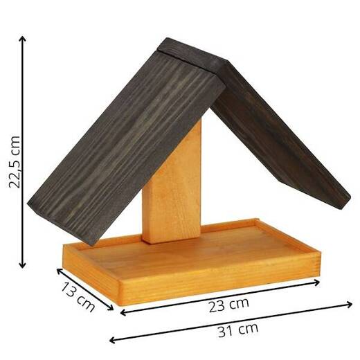 Karmnik dla ptaków drewniany z daszkiem rozm. S domek budka 22,5x31x23 cm brązowo-szary