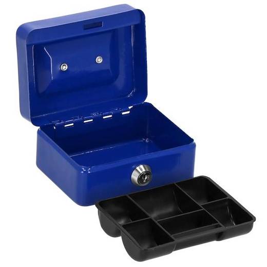 Kasetka na pieniądze 12,5x9,5x6,5 cm metalowy sejf pudełko niebieskie