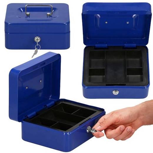 Kasetka na pieniądze 20x16x9 cm metalowy sejf pudełko niebieskie