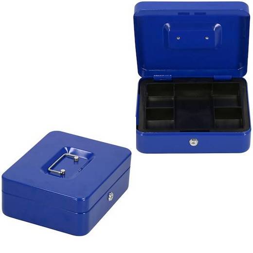 Kasetka na pieniądze 25x20x9 cm metalowy sejf pudełko niebieskie