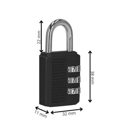 Kłódka szyfrowa, metalowa, zamek 3-cyfrowy do bagażu, sejfu, garażu czarna
