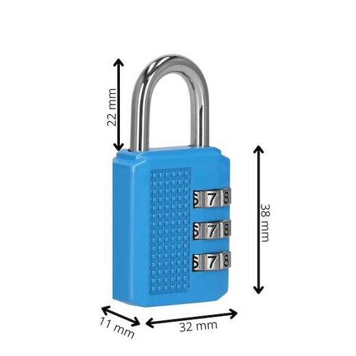 Kłódka szyfrowa, metalowa, zamek 3-cyfrowy do bagażu, sejfu, garażu niebieska 