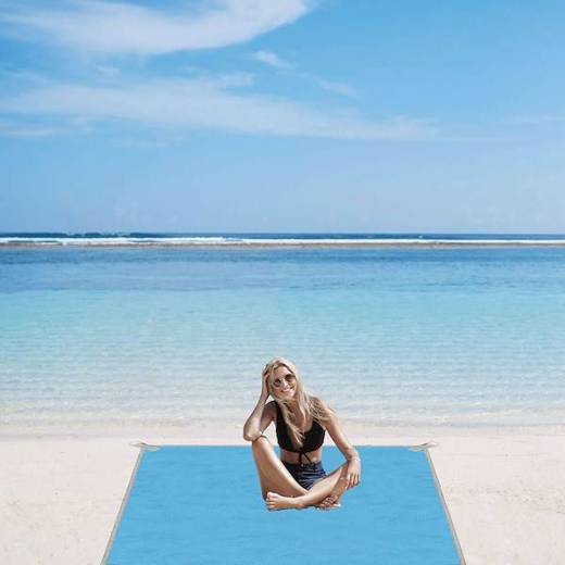 Koc plażowy sand free 200x200 cm mata plażowa dwuwarstwowa niebieska