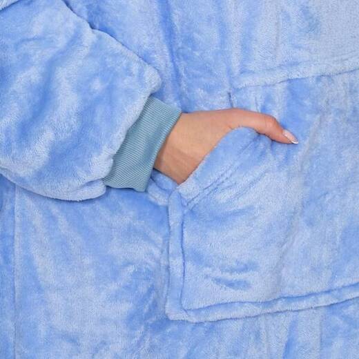 Kocobluza damska męska oversize koc bluza 2w1 z kapturem XXL ciepła jasnoniebieska