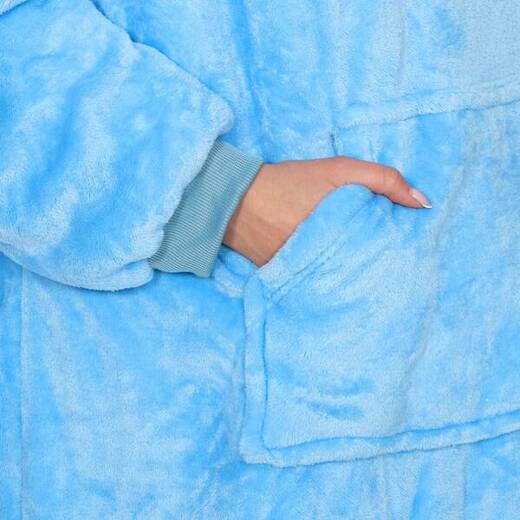 Kocobluza damska męska oversize koc bluza 2w1 z kapturem XXL ciepła morski niebieski