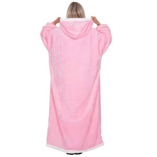 Kocobluza damska oversize koc bluza 2w1 z kapturem XXL ciepła różowa