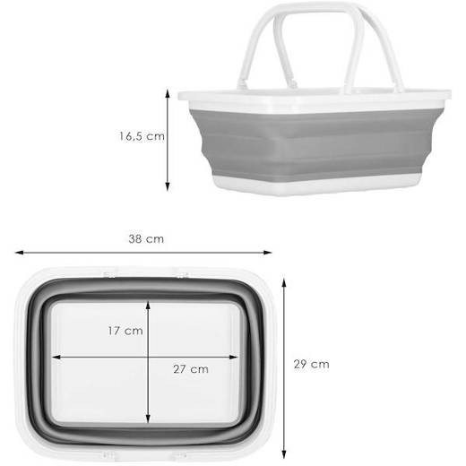 Kosz na pranie składany 8,5L miska z rączkami wiaderko szaro-białe