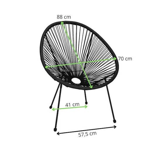 Krzesła ogrodowe owalne 2 szt. wys. 87 cm rattanowe fotele ażurowe czarne