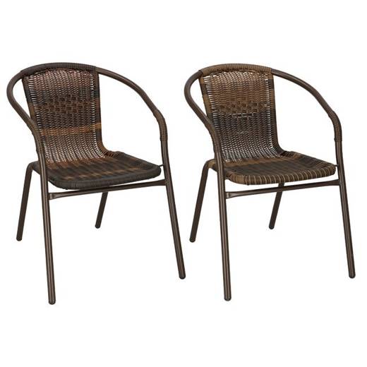 Krzesło ogrodowe 2 szt. plecione na taras metalowe brązowe zestaw mix