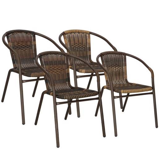 Krzesło ogrodowe 4 szt. plecione brązowe na taras metalowe zestaw mix