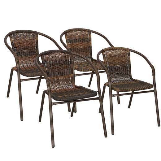 Krzesło ogrodowe 4 szt. plecione na taras metalowe brązowe zestaw mix
