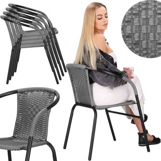 Krzesło ogrodowe 4 szt. plecione na taras metalowe szare zestaw