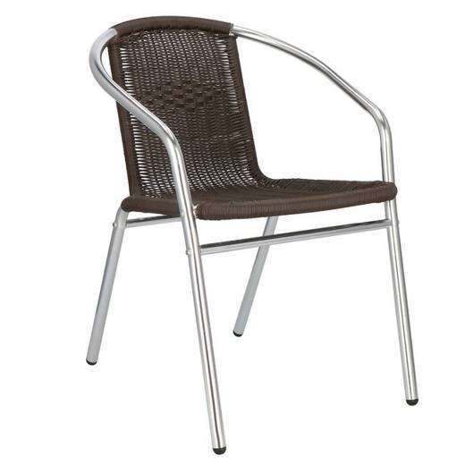 Krzesło ogrodowe, plecione na taras metalowe brąz chrom mix