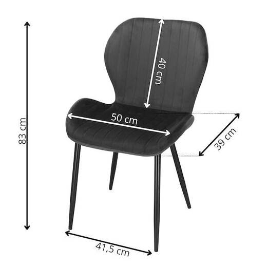 Krzesło tapicerowane profilowane, welurowe do salonu, jadalni ciemnoszare