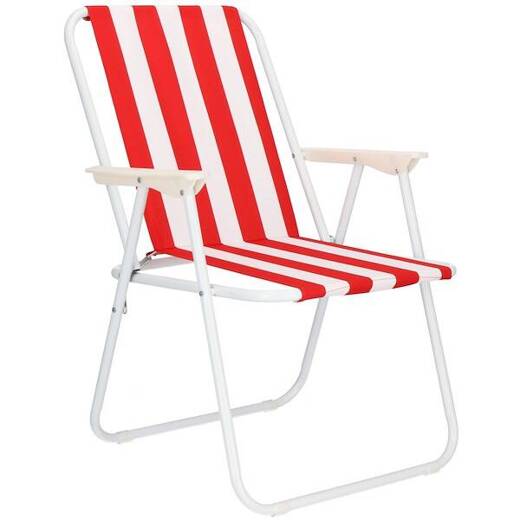Krzesło turystyczne składane na plażę i do ogrodu czerwone pasy