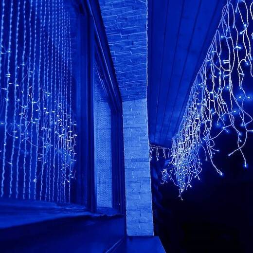 Kurtyna świetlna 1000 led girlanda, lampki wewnętrzno-zewnętrzne sople niebieski