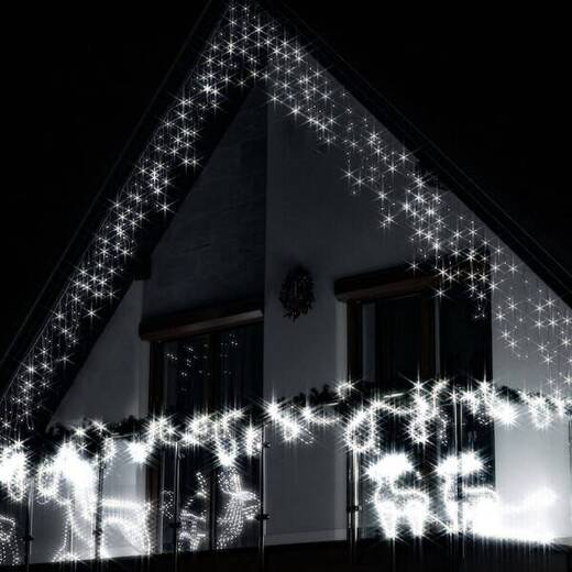 Kurtyna świetlna 1000 led girlanda, lampki wewnętrzno-zewnętrzne sople zimny biały z flash