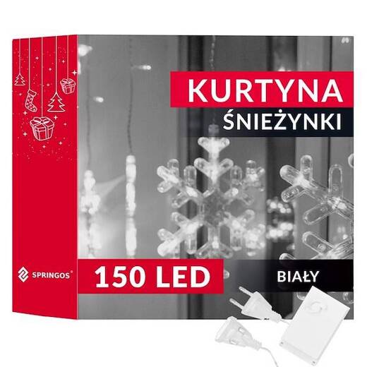 Kurtyna świetlna 150 Led gwiazdki lampki wewnętrzne sople biały zimny