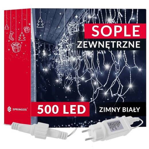 Kurtyna świetlna 1500 led girlanda, lampki wewnętrzno-zewnętrzne sople zimny biały