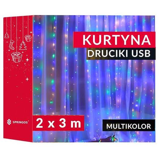 Kurtyna świetlna 200 led girlanda, lampki druciki wewnętrzno-zewnętrzne z programatorem multikolor