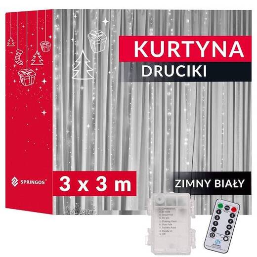 Kurtyna świetlna 300 Led girlanda biały zimny lampki wewnętrzno-zewnętrzne sople