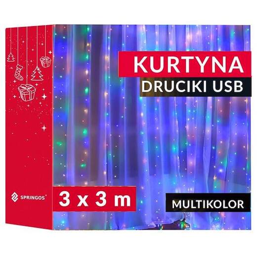 Kurtyna świetlna 300 led girlanda, lampki druciki wewnętrzno-zewnętrzne z programatorem multikolor