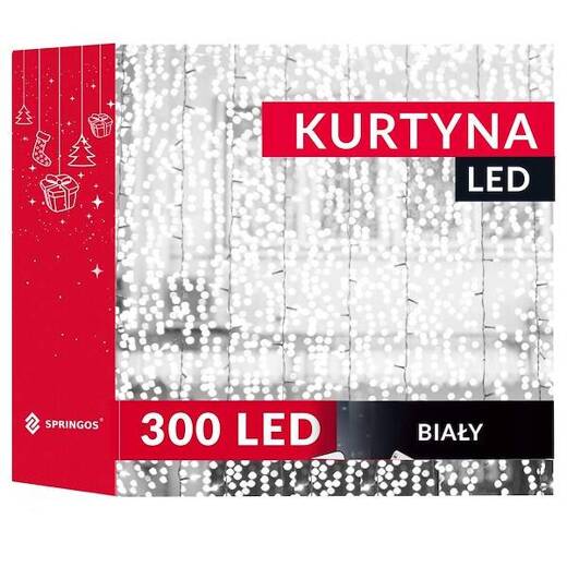 Kurtyna świetlna 300 led girlanda, lampki sople biały zimny