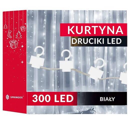 Kurtyna świetlna 300 led girlanda, lampki wewnętrzno-zewnętrzne sople biały zimny + flash