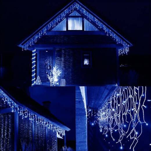 Kurtyna świetlna 500 led girlanda, lampki wewnętrzno-zewnętrzne sople niebieski z zimnym białym flash