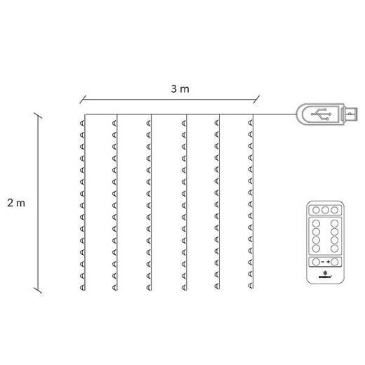 Kurtyna świetlna ciepły biały 200 Led 3x2 m lampki wewnętrzne z programatorem USB