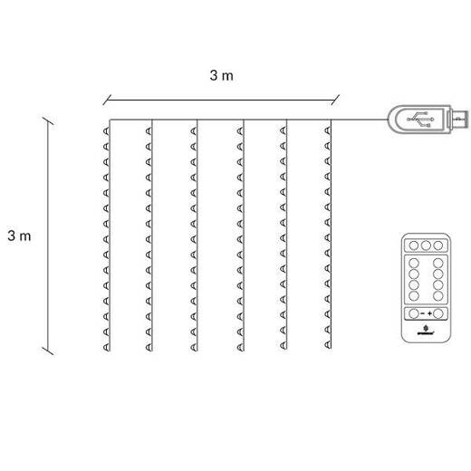 Kurtyna świetlna niebieski 300 Led 3x3 m lampki wewnętrzne z programatorem USB