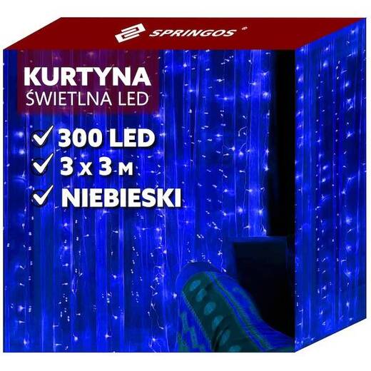 Kurtyna świetlna niebieski 300 Led 3x3 m lampki wewnętrzne z programatorem USB