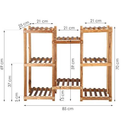 Kwietnik drewniany 70 cm stojak na kwiaty z 8 półkami drewniany postarzany 