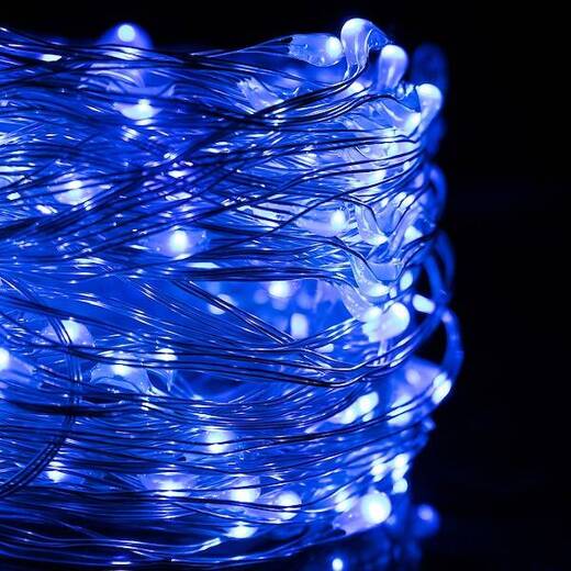 Lampki choinkowe 100 LED druciki mikro na prąd niebieskie
