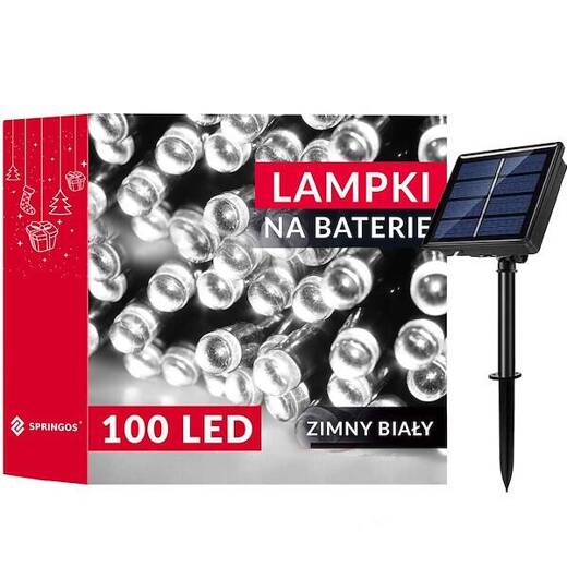 Lampki choinkowe 100 Led 12 m zimny biały oświetlenie świąteczne solarne