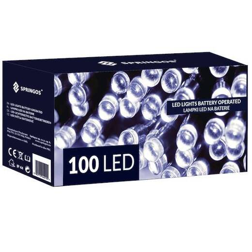 Lampki choinkowe 100 Led na baterie zimny biały z programatorem