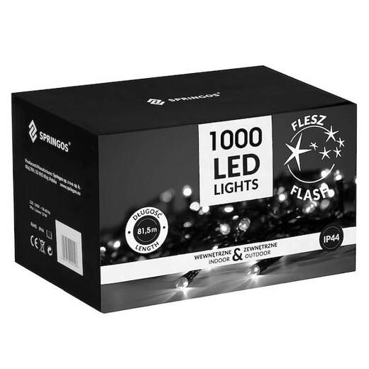 Lampki choinkowe 1000 Led biały zimny oświetlenie świąteczne IP44 niebieski flash